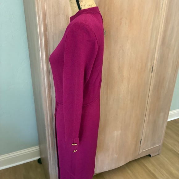 St. John Vintage 80’s Santana Knit Long Sleeve Sweater Dress pink burgundy 4 - Picture 11 of 16